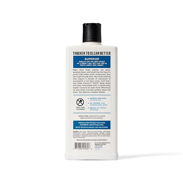 DUKE CANNON SUPPLY CO. THICK HIGH VISCOSITY BODY WASH – 3X THICKER, CLEANSING SHOWER AND BATH GEL, MINERAL-ENRICHED FOR MEN – MEN’S BODY SCRUB – SUPERIOR