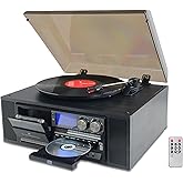 10 in 1 Vinyl Record Player 3 Speed Bluetooth Vintage Automatic Turntable CD Cassette Player AM/FM Radio USB Recorder Aux-in 