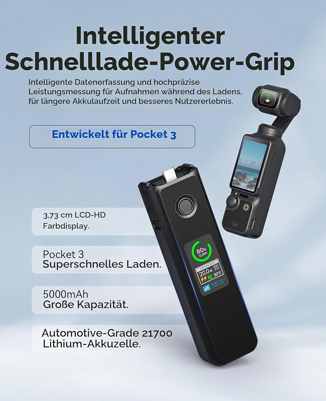 Osmo Pocket 4P/4/3 Akku, 20W Schnelllade-Batteriegriff-Zubehör, 5000mAh