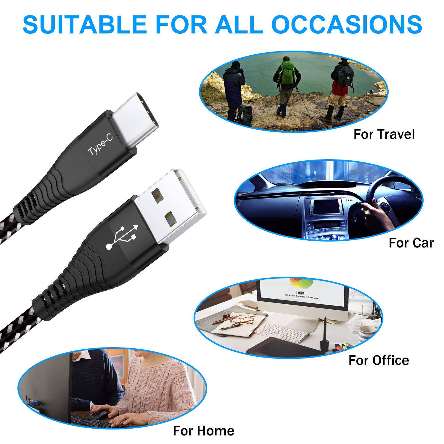 Short USB Type C Cable,Yostyle 1FT 3Pack Nylon Braided USB A to C Fast Charging & Data Sync Cord for Samsung Galaxy S10/ S9 / S9+ / S8 / S8+ / Note 8,LG V20 G5 G6, Pixel,MacBook, Nintendo Switch