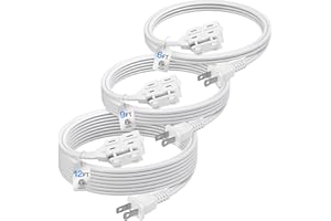 BN-LINK 3-Outlet Indoor Extension Cord, 6/9/12 ft Variety 3-Pack, 16/2 SPT-2, 2 Prong Polarized Plug, White Household Power Cord for Home, Office & Holiday Decorations