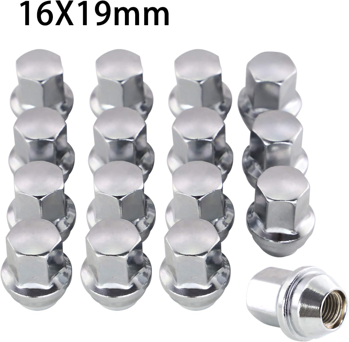 Queiting 16PCS Alloy Wheel Nuts for ford Chrome Tapered Seat 19MM Hex