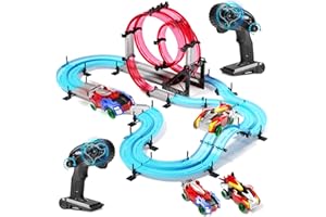 AIQI Slot Car Race Track Sets,Electric Race Car Track with 2 High-Speed Slot Cars & Hand Controllers,Dual Remote Control Circular Overpass Track Toy,Birthday Gifts Toys for Boys Age 6 7 8-12 Years Old