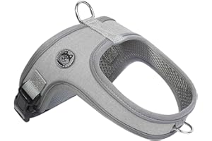 Mengbei tribe Dog Harness, No Pull Saddle Style pet Harness,Soft Ventilate Mesh, Adjustable, Reflective - for Medium, Small Dogs and Cats - Easy Walk Harness with 2 D-Rings - Gray - M