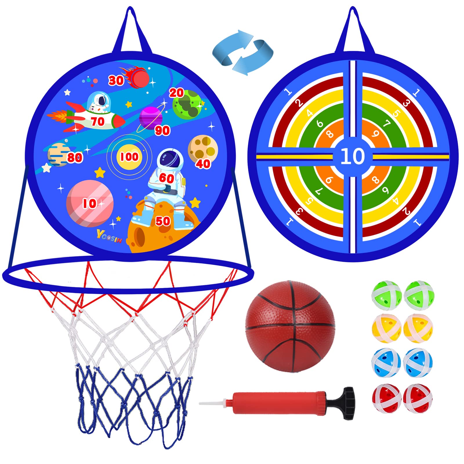 Photo 1 of Ycosin Dart Board, Basketball Hoop for Kids Toddlers, Sports & Outdoor Play Toys, Boy Toys, Birthday Gift Toy for 3 4 5 6 7 8 9 10 11 12 Year Old Boys Girls, Easter Gifts Party Favors