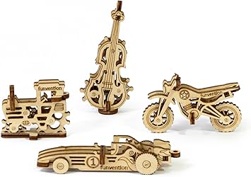 Funvention Fun Models - Set of 4 DIY Self Assembly Miniature Toys Working Model (Bike, Car, Tractor, Guitar) STEM Learning