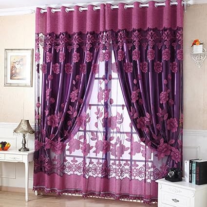 Amazon Com Cyclamen9 Curtain Panel Purple Flower Tulle Voile