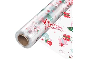 JOYIT 100 ft Christmas Cellophane Wrap Roll (35 in x 100 ft) - 3 Mil Thick Cellophane Roll, Christmas Cellophane Bags Large for Flower Gift Baskets Arts Crafts Wrapping (35" fold into 17.5")