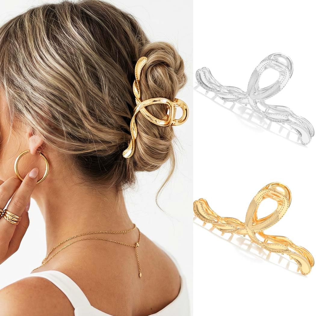 Reaky Metal Claw Clips Gold Hair Clips Large Hair Jaw Clips Fancy Accessories for Women