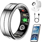 Fit Ring, Smart Health Rings for Women Men with Heart Rate,Blood Oxygen,HRV,Stress Level, Sleep Monitor, Step Tracker, No Subscription Fee, IP68 Waterproof Smart Ring for iphone &Android (Silver, 7#)