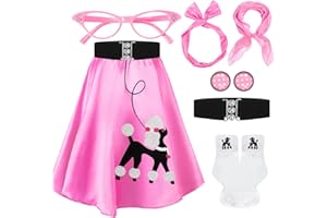 Breathffy 1950s Poodle Skirt Costume Outfit for Women Skirt Scarf Belt Sock Eyeglass Headband Earring