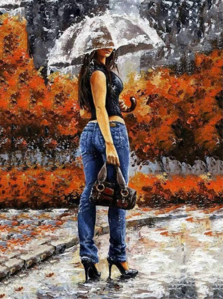ABEUTY DIY Paint by Numbers for Adults Children Girl with Umbrella Rain 16x20 inches Number Painting Art Therapy