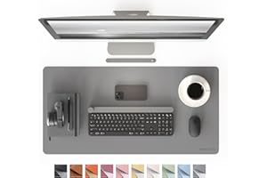 RENMTURE PU Mouse Pad, Faux Leather Large Desk Pad, Home Work Office Accessories, Non-Slip Desk Mat, Waterproof Gaming Pad Desk Blotter (32"x16", Gray)