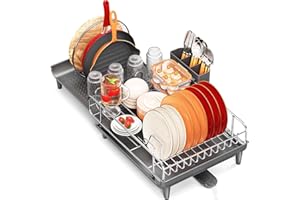 TOOLF Expandable Dish Drying Rack - Extendable Dish Rack for Kitchen Counter, Large Collapsible Countertop Dish Drainer with 