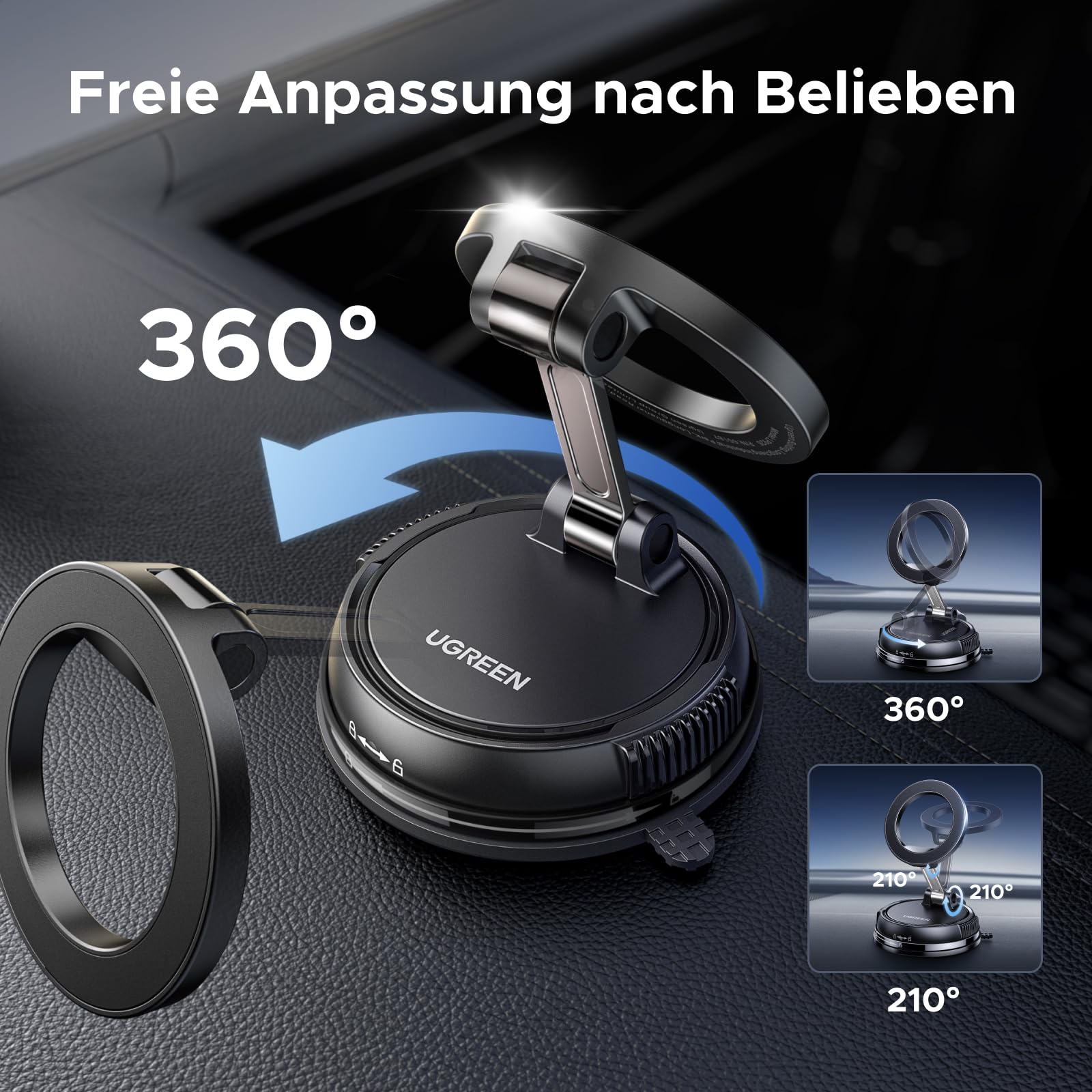 UGREEN Handyhalterung Auto für Magsafe Autohalterung mit N55 Starker Magnet, Handy Halterung Auto mit Vakuum Saugnapf & Nano-Gel-Pad Kompatibel mit iPhone 17 16 15 14 13 12 Pro Max 4