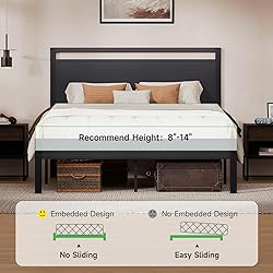 Z-hom Queen Bed Frame with Modern Wood Headboard