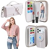 Lacass for iPhone 17 Pro Detachable Crossbody Wallet Case, Compatible with MagSafe Magnetic 2 in 1 RFID Blocking PU Leather Wallet Cover Card Holder Zipper Make Up Mirror (White)