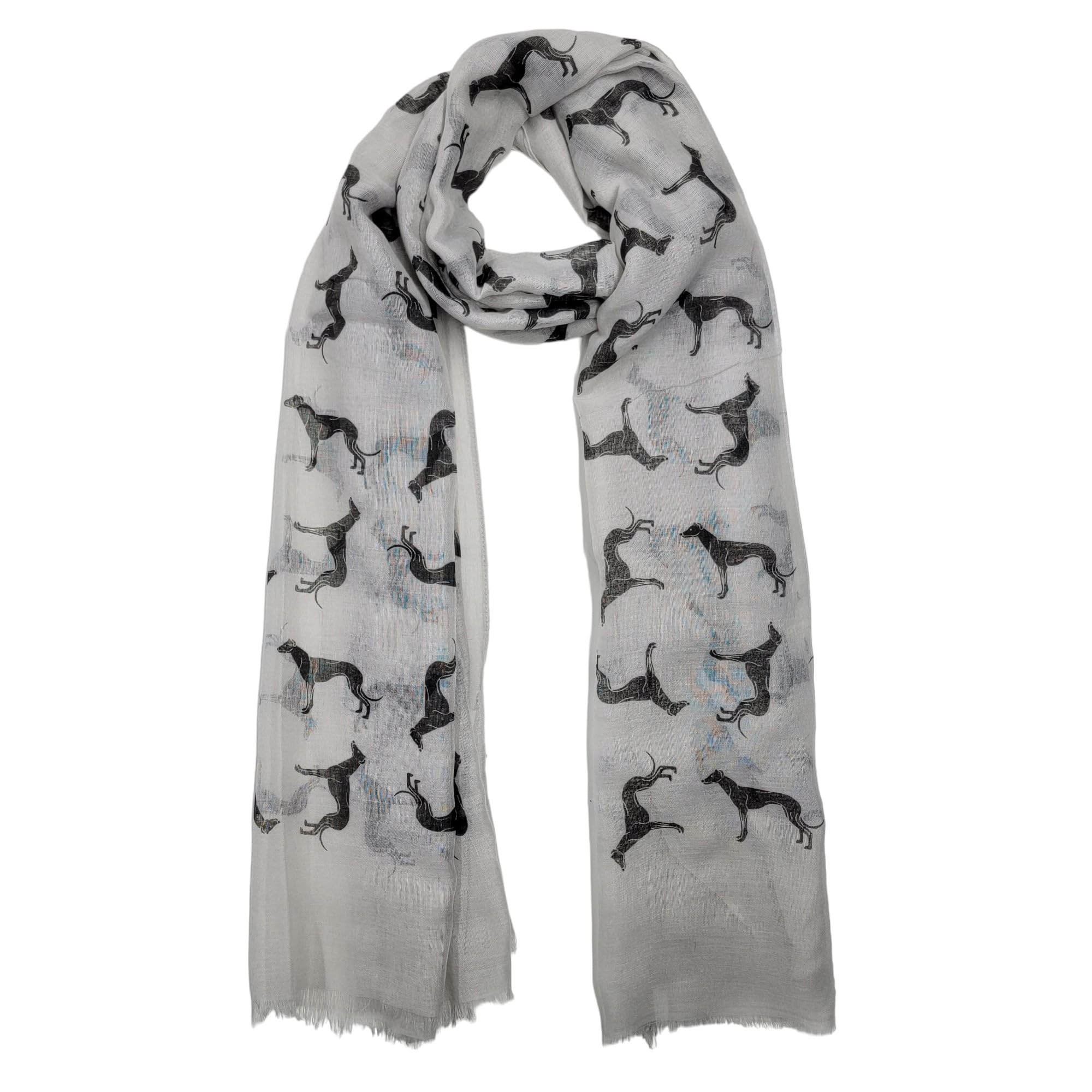 GFM® Women's Greyhound Dogs Print Scarf - Lightweight Spring Summer Ladies Shawl Wrap - Soft Viscose - 180cmx90cm-GH-Light Grey-(PSCF-88-GH-Hlbh)