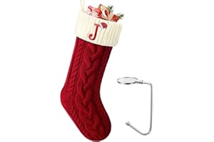 LHMTQVK Large Christmas Stocking with Initials, Embroidered Knit Christmas Stocking with Hook, Custom Christmas Stockings, Xmas Stockings for Family Fireplace Holiday Party Gift