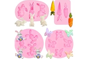 XCAKE LCOOK Rabbit Chocolate Silicone Molds, 4Pcs Bunny Ear Carrot Easter Rabbit Fondant Baking Molds for Cake Decoration Cupcake Topper Candy Sugar Craft Ice Cookie Clay Resin