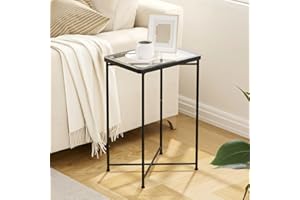 Garden 4 you Small Side Table, Glass End Table, Outdoor Side Table with Metal Frame, Mini Bedside Table for Living Room, Bedroom, Patio, Small Space, Black