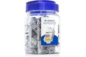 ZOERAX 50-Pack Cat7 Cat6A RJ45 Pass Through Connectors Shielded, 50UM Gold Plated Shielded FTP/STP External Ground for 23 AWG
