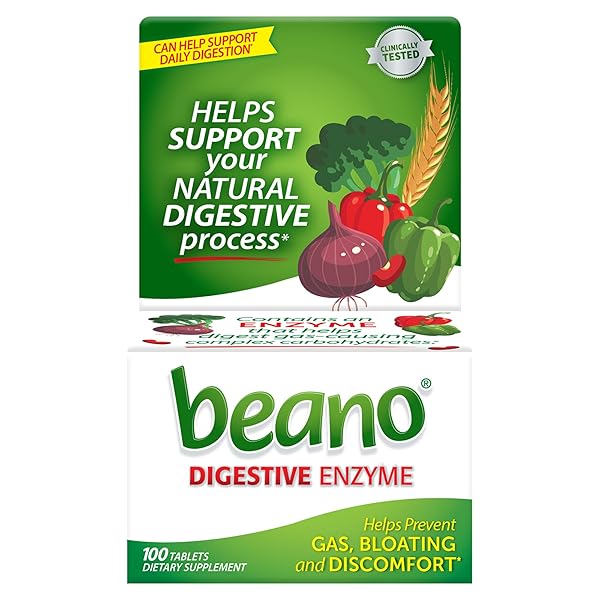 BEANO DIGESTIVE ENZYME, PREVENTIVE GAS RELIEF FOR ADULTS, HELPS PREVENT GAS & BLOATING, 100 TABLETS
