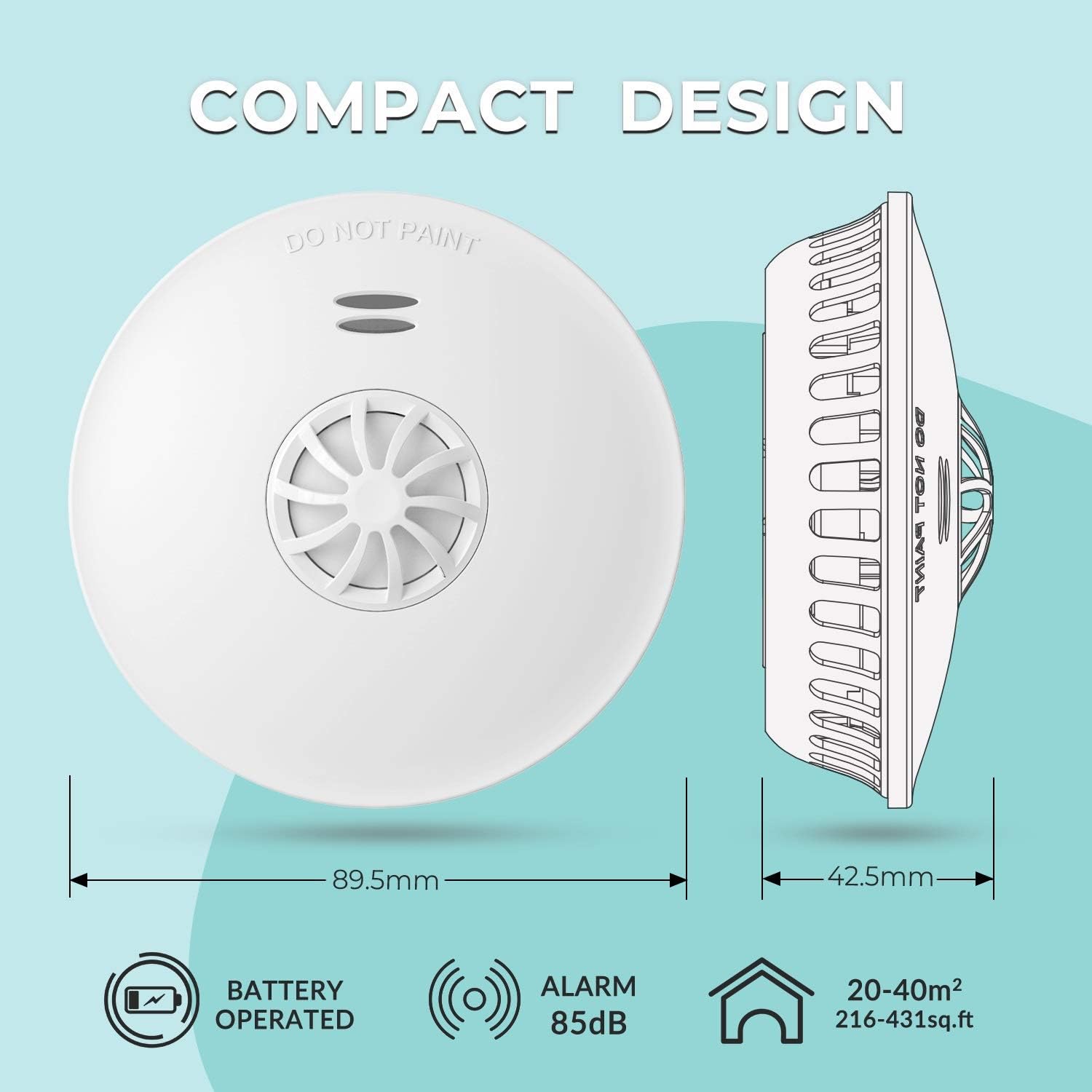 Ecoey Smoke Detector 10 Year Battery, Smoke and Heat Alarm with Test Button, for Home Bedroom and Kitchen, FJ192, 1 Pack - - 