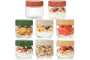 Cididu 8 Pack Glass Jar with Airtight Lid, 300 ml Overnight Oats Container, Clear Food Yogurt Container to Go, Leak Proof Gla