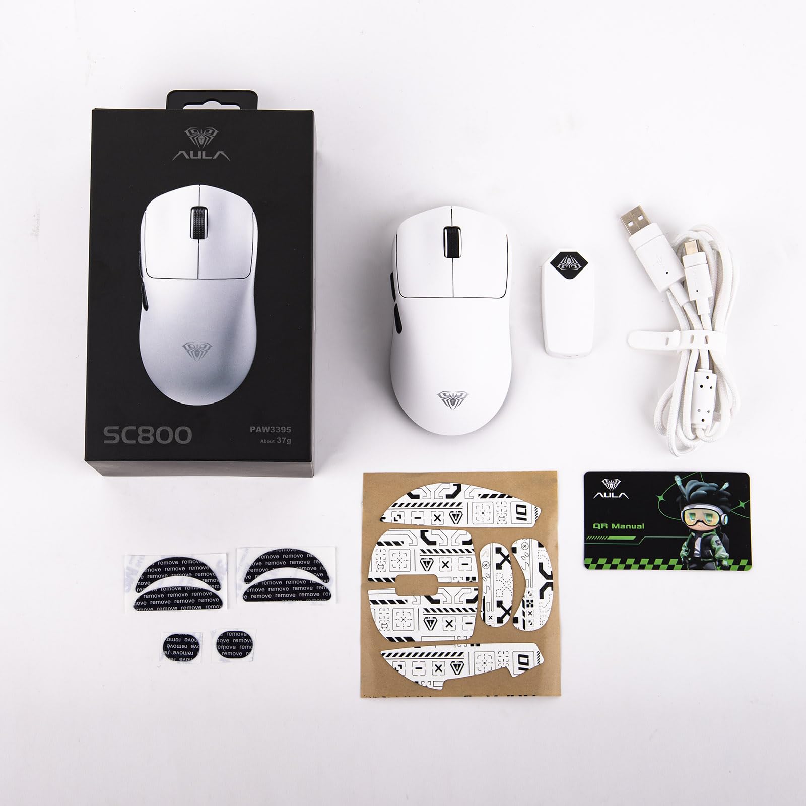 EPOMAKER Aula SC800 Wireless Gaming Mouse, 37g Lightweight, Adjustable 26,000 DPI, 8k Polling Rate, PAW3395, Programmable Buttons, On-Board Memory, 250mAh Battery, PC/MAC/Linux (White)