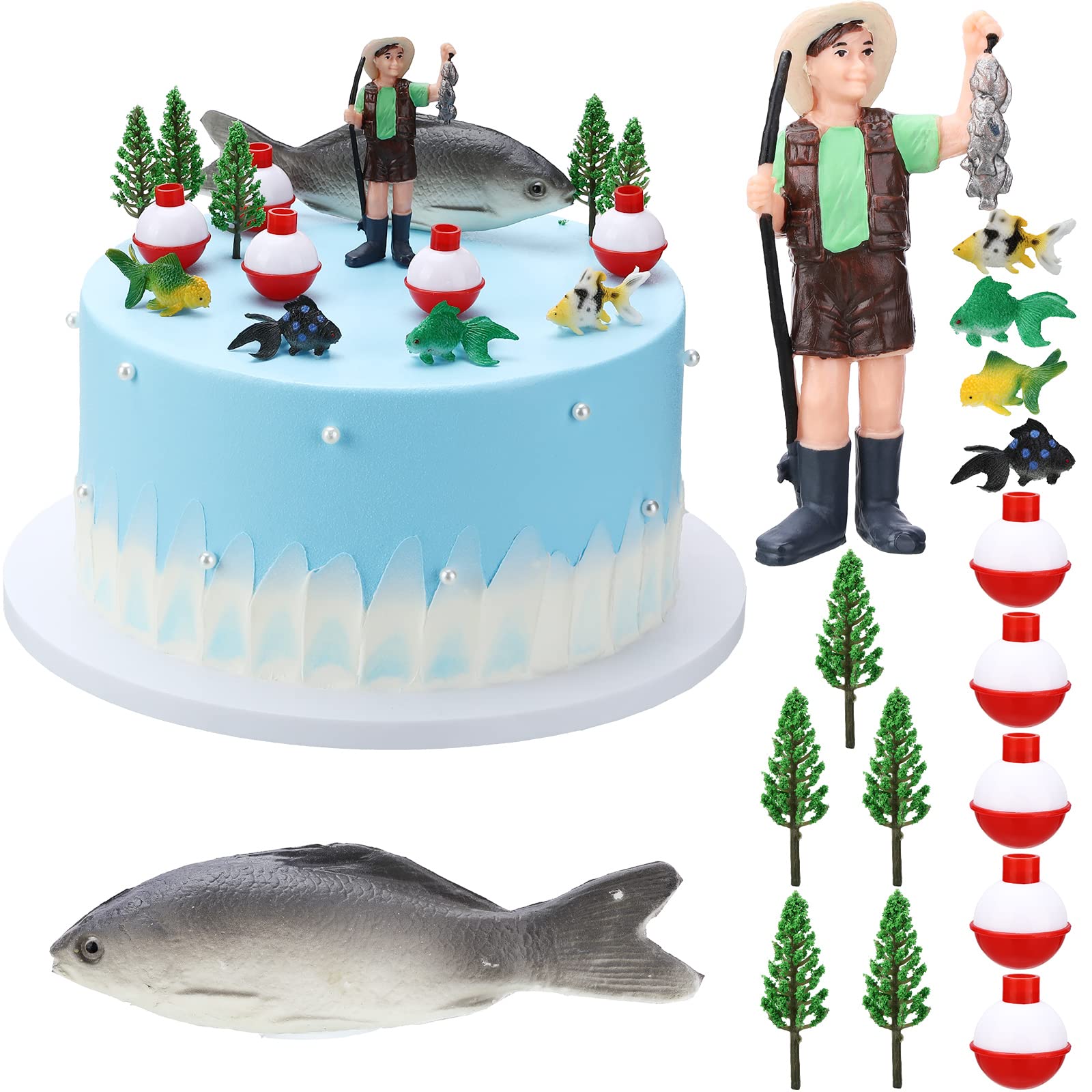 Photo 1 of 16 Pcs Gone Fishing Cake Decoration Gone Fishing Cake Topper Birthday Party Supplies for Man Kids Boy Girls Fisherman Themed Party Decor, Mixed Styles