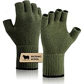 Merino Wool Fingerless Gloves for Men Women Half Finger Gloves Thermal Soft Knit Liner for Hunting Fishing Hiking