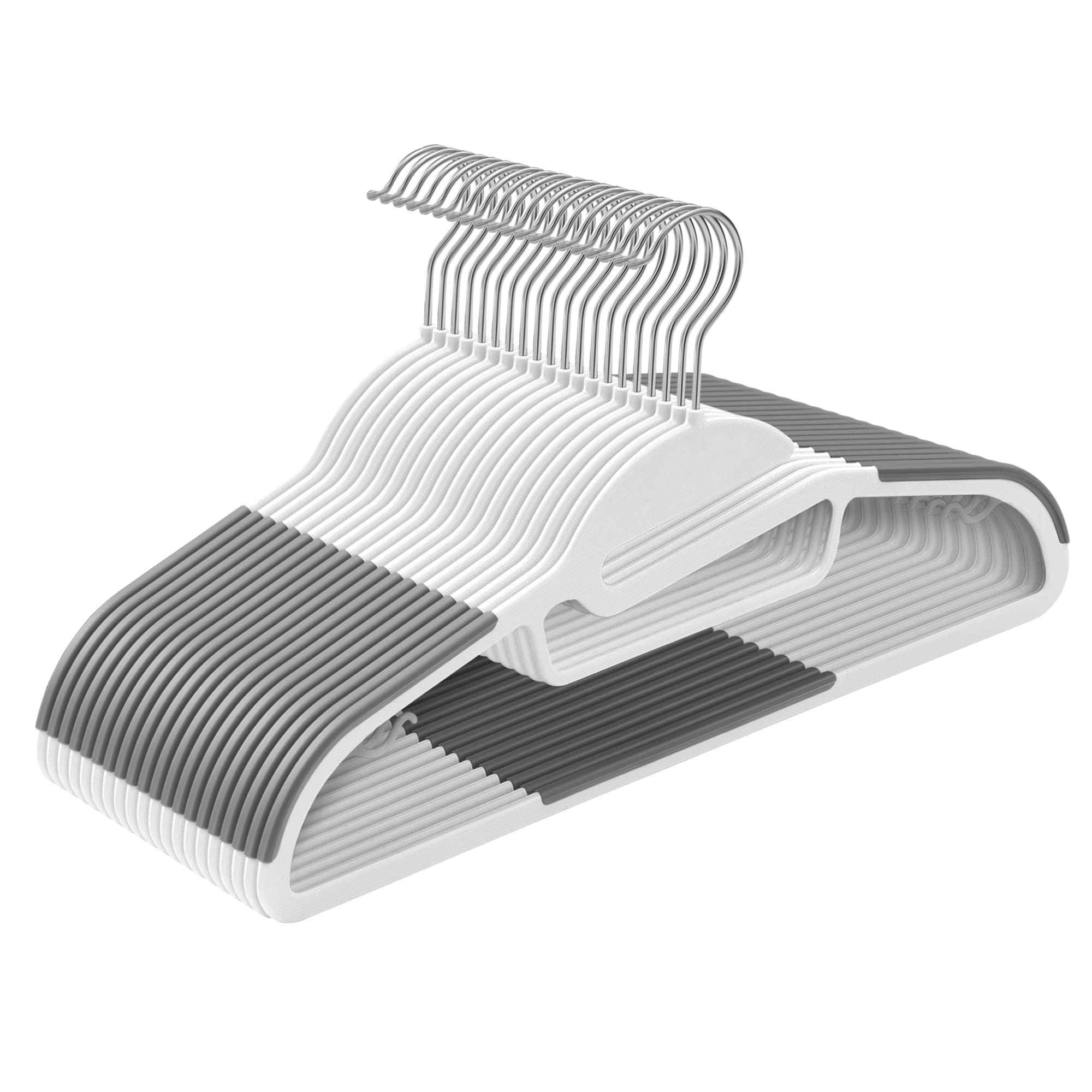 SONGMICS Plastic Clothes Hangers CRP041WG02 with U-shaped Opening, Non-Slip and Space-Saving, 0.5 cm Thick, 41.5 cm Wide, 360° Rotating Hook, White/Dark Grey, Set of 20