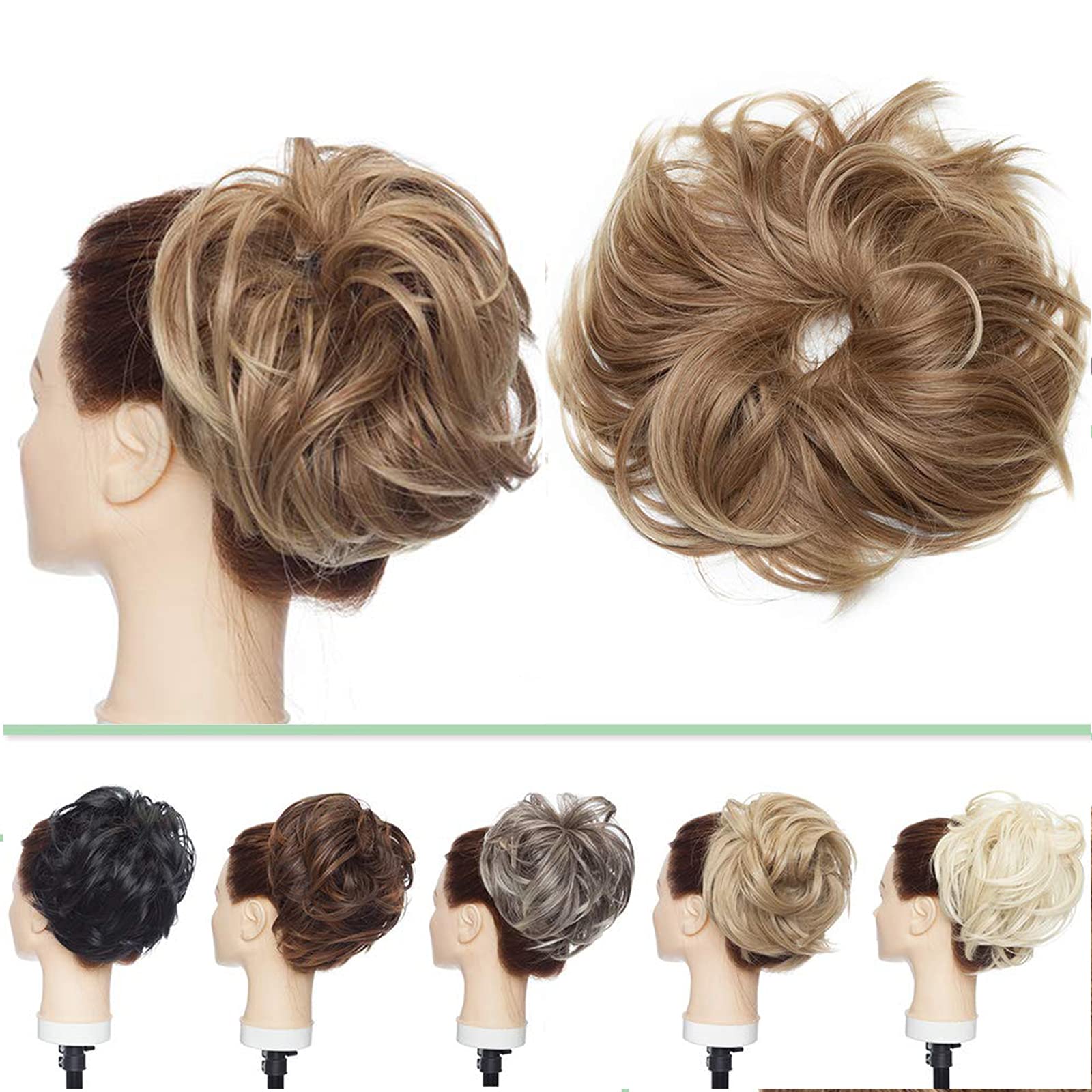 Messy Bun Hair Piece Extensions Tousled Updo Hair Extension Thick Ponytail Hair Band Updo Hairpiece Synthetic Ponytail Hairpiece [Light Brown & Ash Blonde]