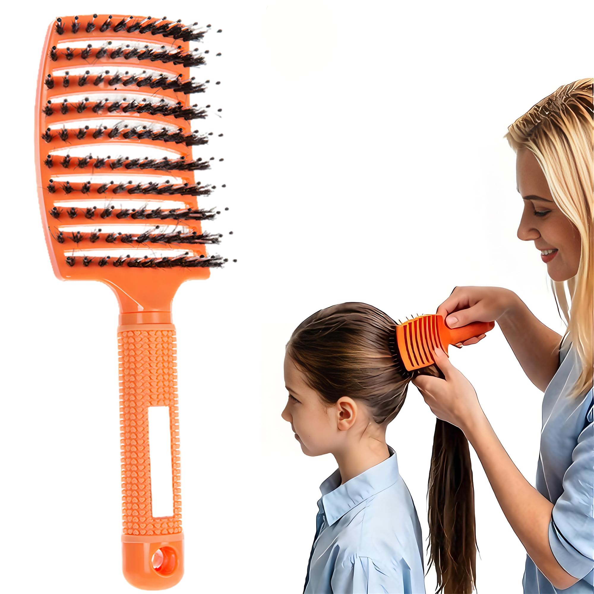 Pop Magic Detangling Hair Brush for Women and Kids, Detangle Boar Bristle Paddle Hair Brush Detangler for Blow Drying, Wet Hair, Long, Thick, Curly (Light Orange)