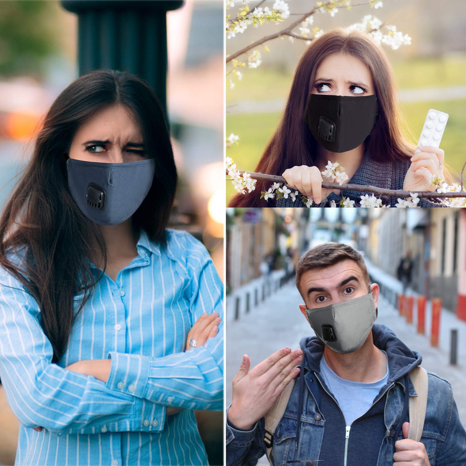 Mouth Masks,Kapmore 3PCS Anti Dust Pollution Mask Breathable Washable Fashion Cotton PM2.5 Dust Mask Mouth Mask with Adjustable Straps for Adult