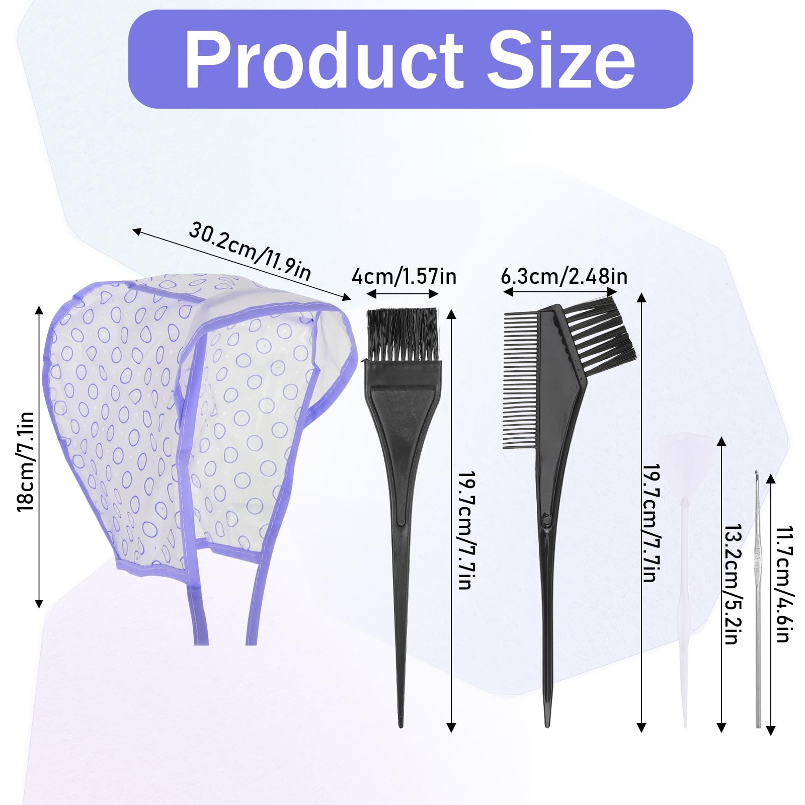 Bewudy 3 Pcs Hair Highlighting Caps, Highlighting Kit, Highlight Cap with Hooks, Highlight Hair Coloring Frosting Dye Kit for Salon Hair Dyeing Hairdressing