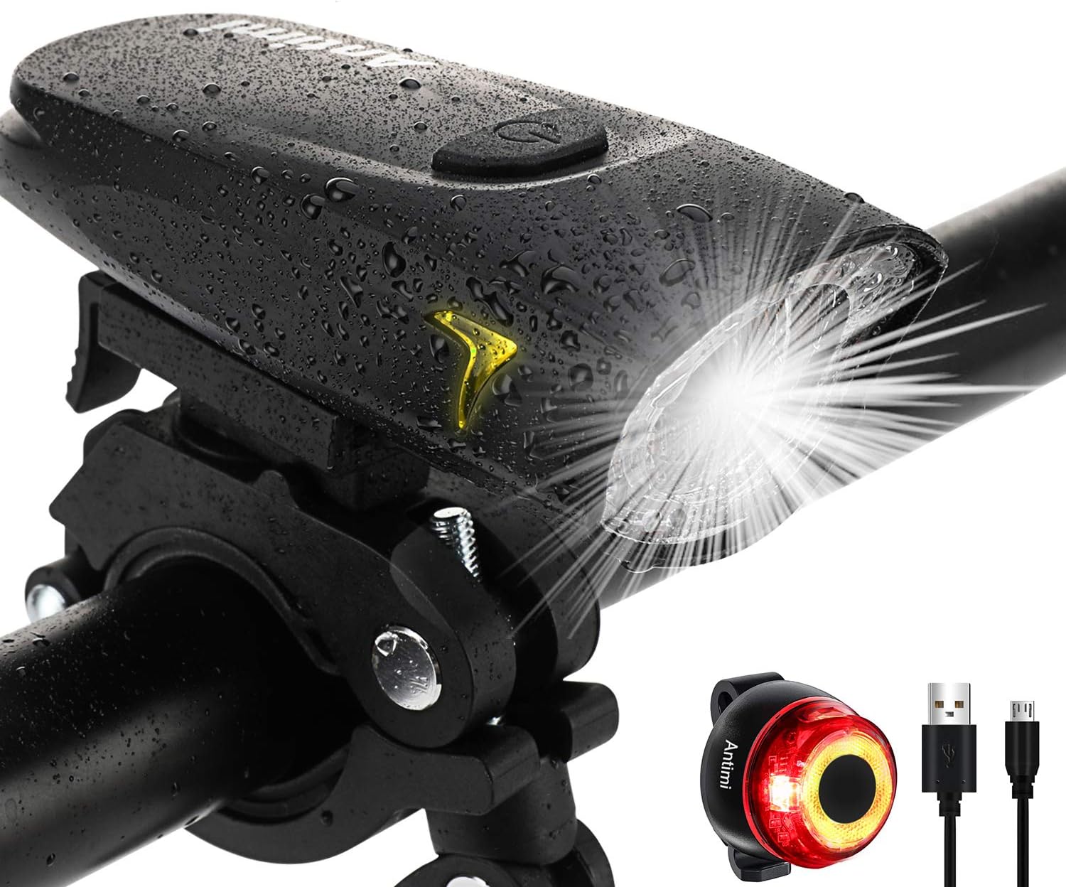 Antimi Bike Lights, USB Rechargeable Front Bicycle Light and LED Rear Bike Light Set, Super