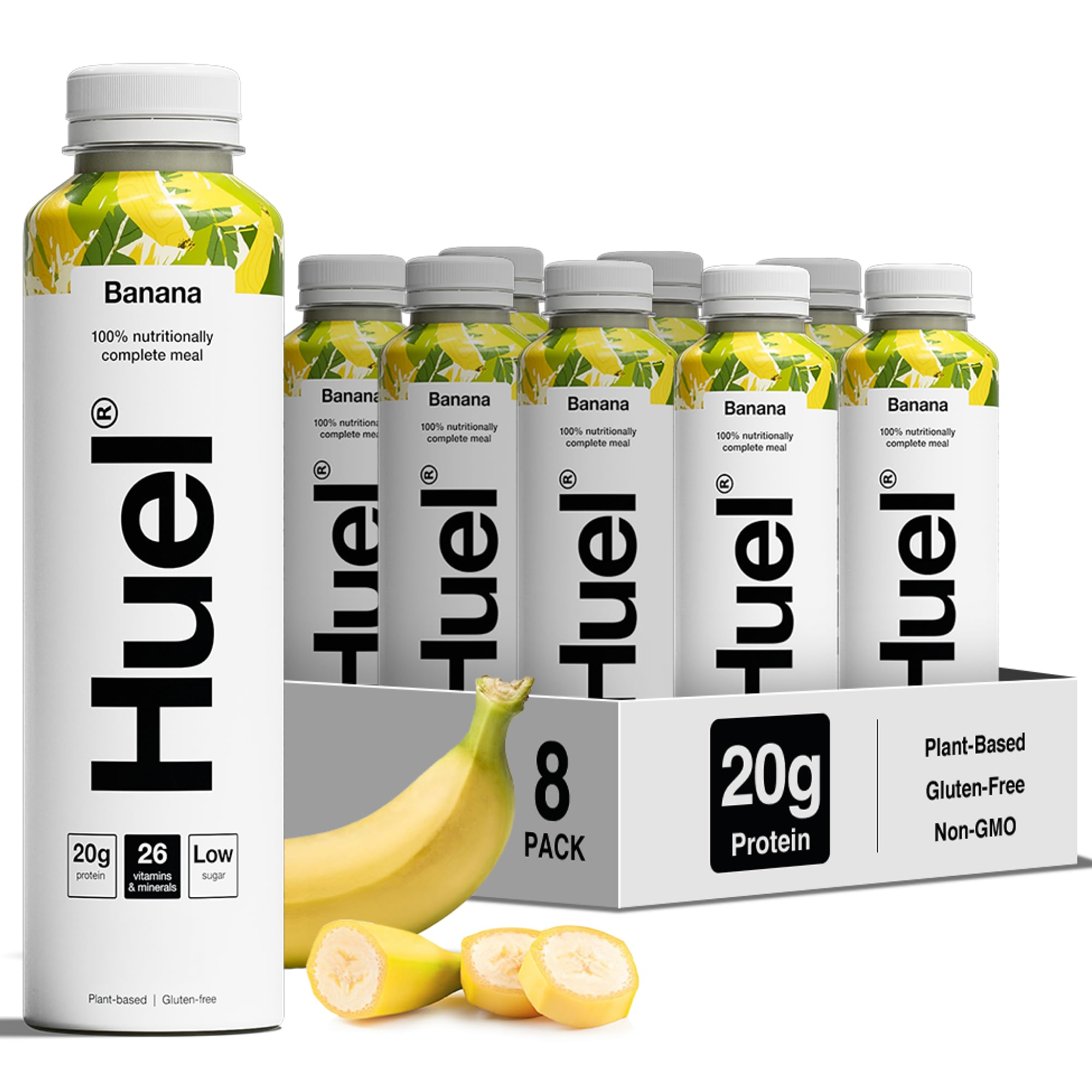 Huel Ready-to-drink Meal, Banana Protein Drink, 8 x 500ml Bottles, Protein Shakes, Pre-Portioned Meal, 20g of Protein per Bottle, Rich in Essential Vitamins, Minerals and Fibre Meal Replacement Shake