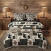 Erosebridal Rustic Cabin Queen Comforter Set with Sheets 7 Piece Western Bear Elk Deer Bed in A Bag Farmhouse Lodge Wildlife Bedding Sets for Men Adults Country Forest Hunting Bed Set Pine Tree Decor