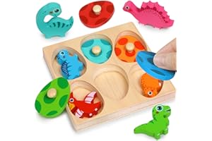 Wooden Puzzles for Toddlers 1-3 Montessori Toys for 1 Year Old Boy Girl Birthday Easter Gifts Dinosaur Match Eggs Peg Puzzles