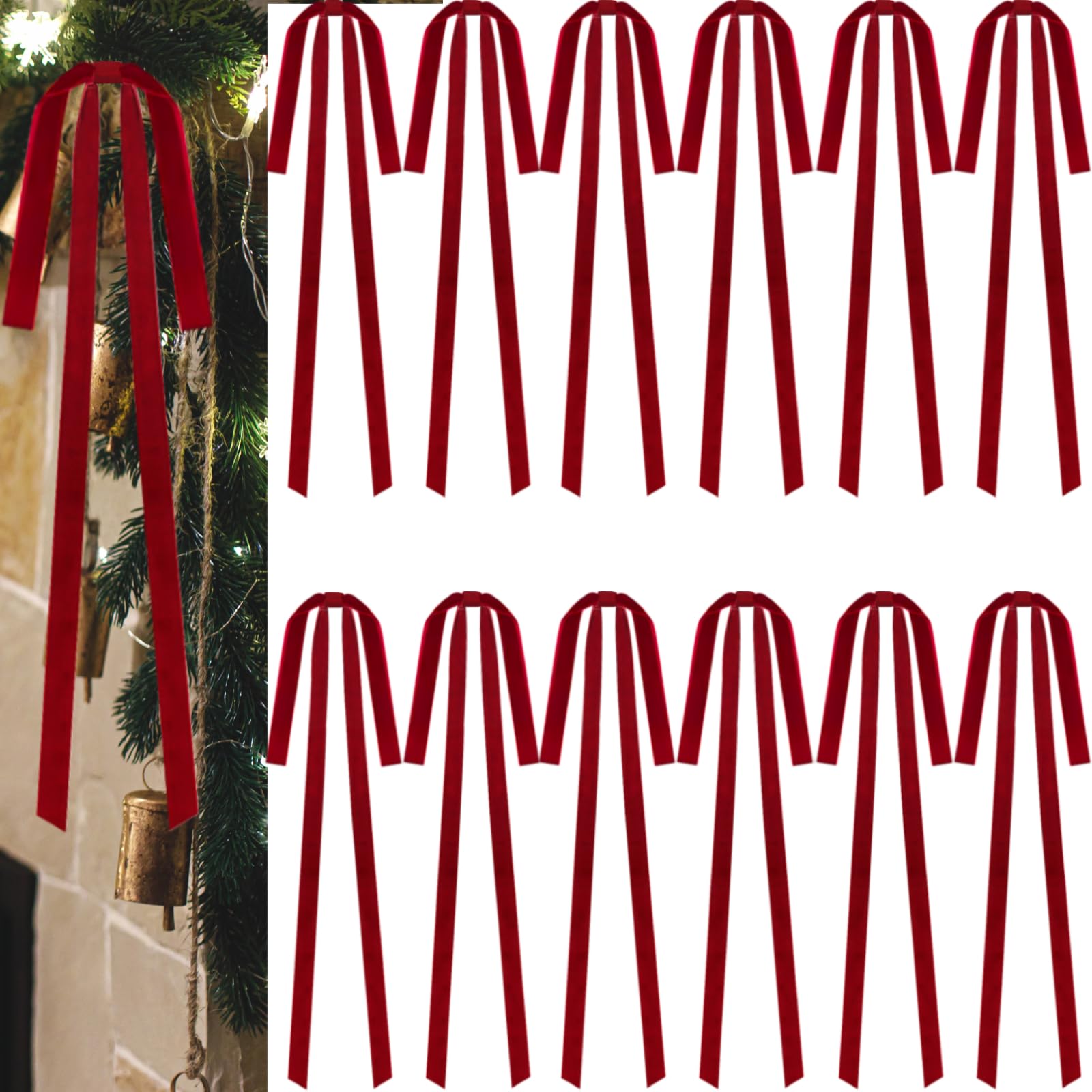 Photo 1 of 12 Pcs Christmas Velvet Bows, 24 x 12 Inch Large Velvet Christmas Wreath Bows Rustic Crafts for Xmas Home Decor Wedding (12 Pcs Wine Red, 24" x 12", Width of 1")