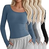 Yearntown 4 Pack Women's Workout Tops Long Sleeve Compression Shirts U Neck Slim Athletic Yoga Basic Shirt with Thumb Holes