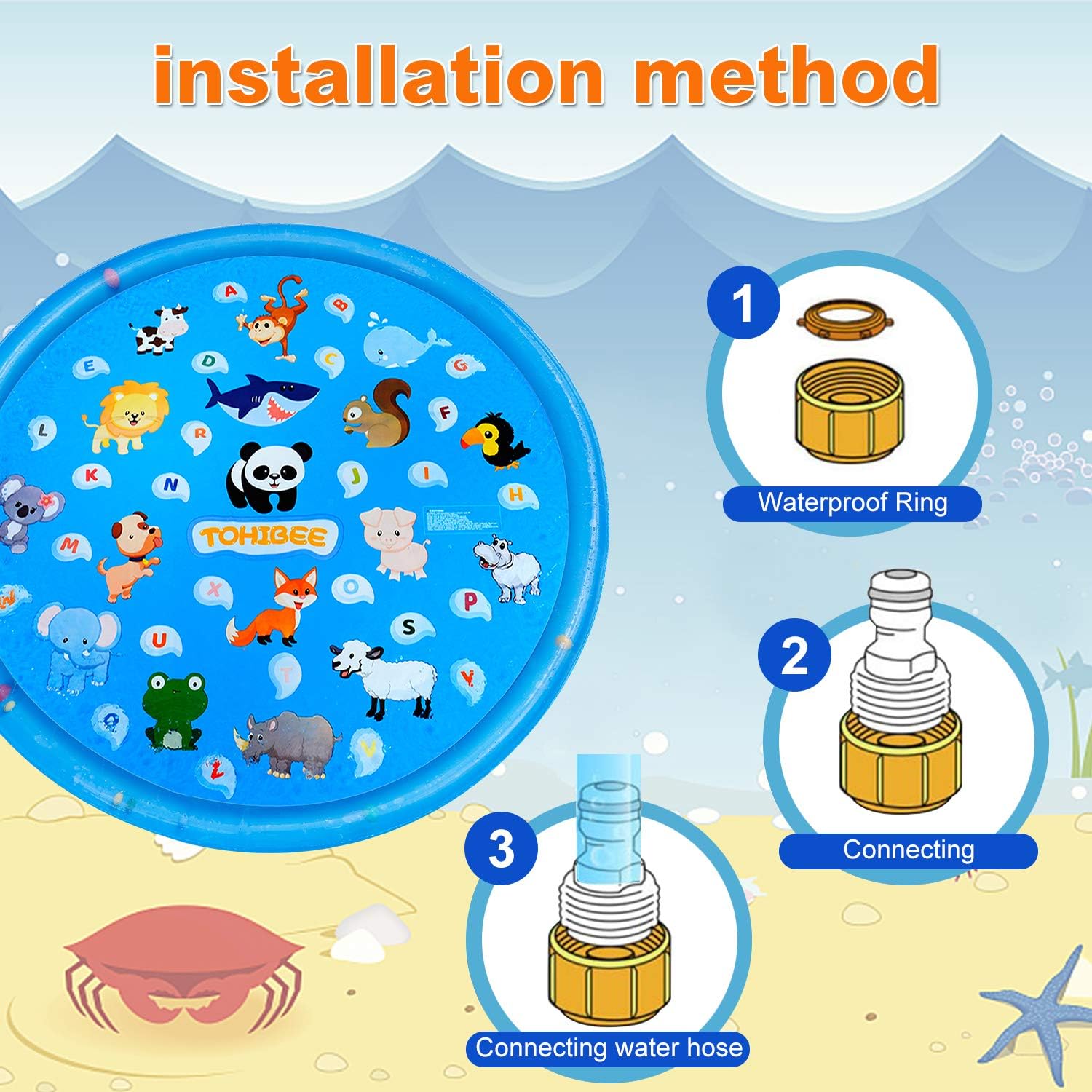 TOHIBEE Splash Pad, Sprinkler for Kids & Baby Pool, 68'' Outdoor Water Toys Wading Pool for Learning,Children Splash Play Mat Swimming Pool Summer Sprinkler Toys for Toddlers and Boys Girls: Toys & Games