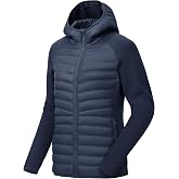 BGOWATU Women's Running Winter Puffer Jacket with Hood for Hiking Golf | Lightweight Insulated Puffer Jacket with Stand Collar, Water Resistant, Windproof, Elastic Hem, and Zip Pockets