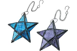 Moroccan Lantern Decorative Hanging Ornaments - Stained Glass Candle Lantern Window Hangings Living Room Patio Balcony Decora