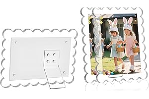NEUREGY 3 PACK 4 x 6 Picture Frame，Acrylic Clear Scalloped Photo Frame with Magnetic Holder for Vertical and Horizontal, Magnetic Picture Frames for Refrigerator and Desktop Display