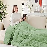 Deodar Natural Down Fiber Throw Blanket Couch, Sofa Down Fiber Blanket Throw Outdoor Lightweight Peach Skin Fabric, 50"X70", Sage Green