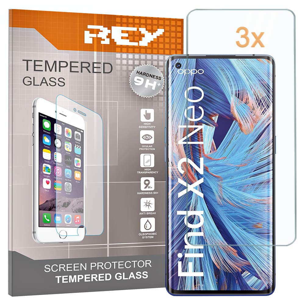 REY Screen Protector for OPPO FIND X2 NEO, Tempered Glass Film, Premium quality, Perfect protection for scratches, breaks, moisture, [Pack 3x]