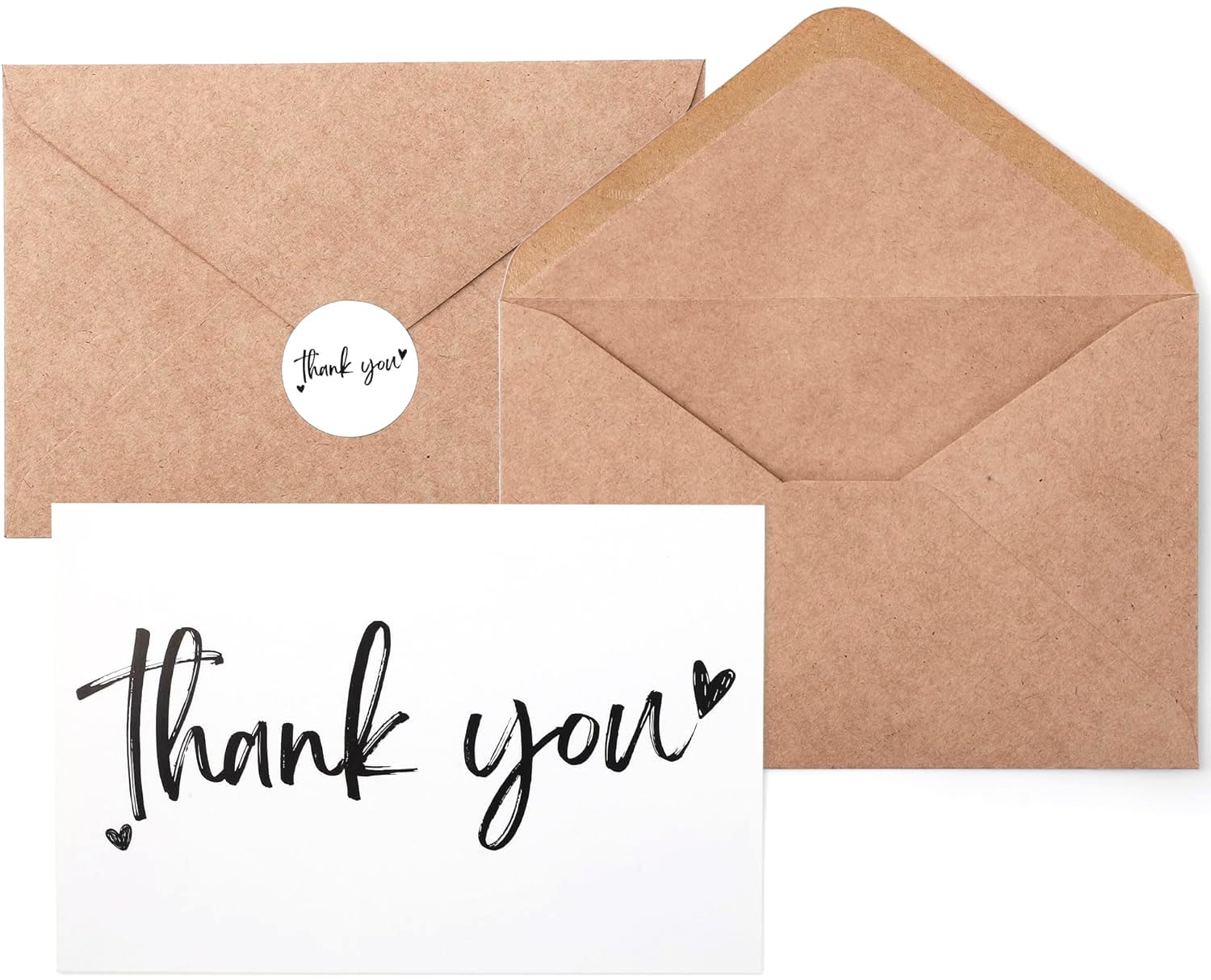 Photo 1 of 100 Thank You Cards 4x6 Inch, with 100 Kraft Envelopes and 120 Stickers, Minimalistic and Professional Looking for Business Wedding Graduation Baby Shower Bridal Shower